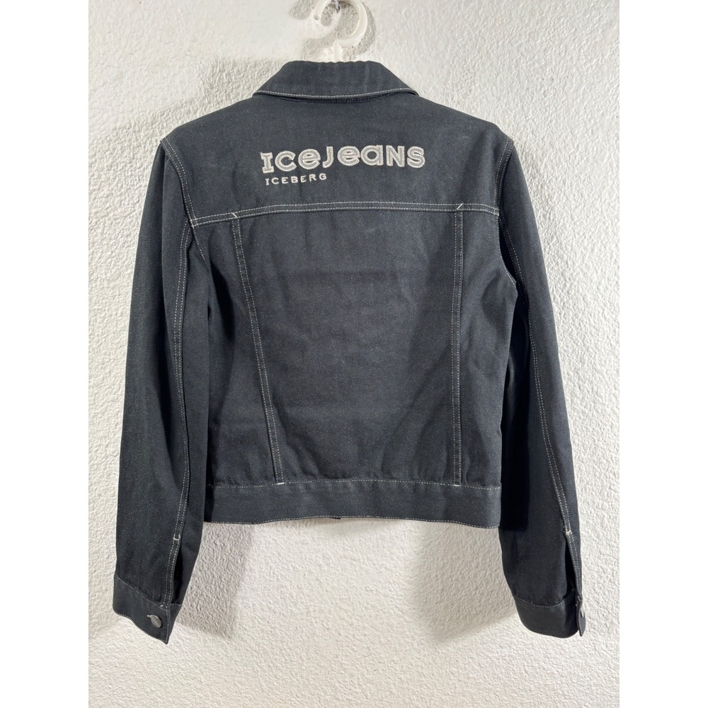 Iceberg Denim Jacket Womens S Black‎ Good Y2K Sparkly Contrast Stitch